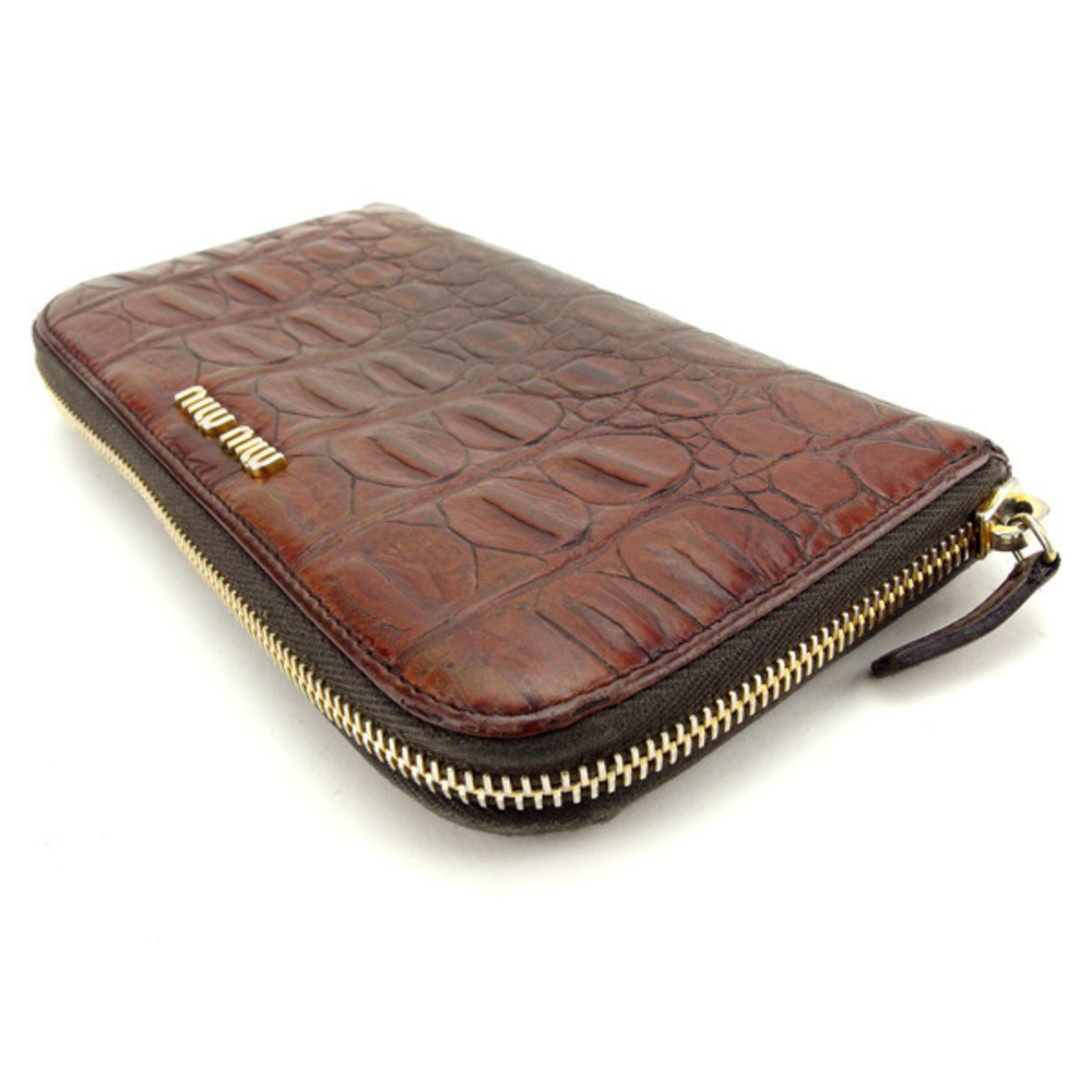 Miu Miu Long Wallet Crocodile Brown T16452s - image 4